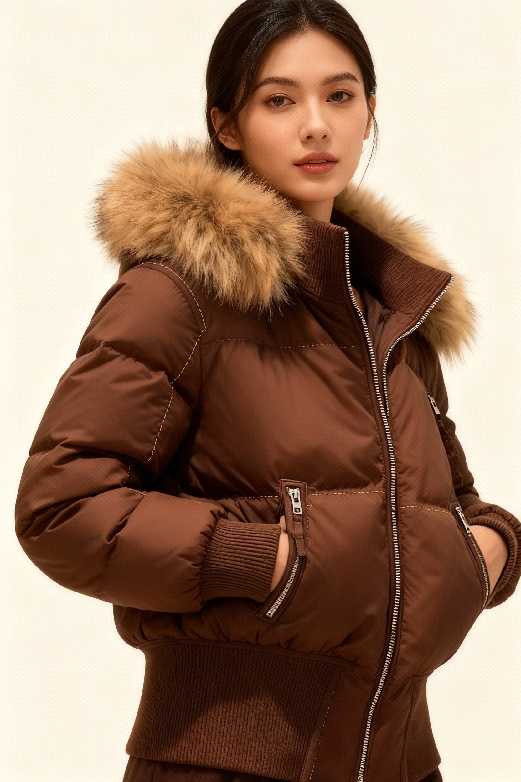 Women's Quilted Winter Parka Removable Hood - VibreMode