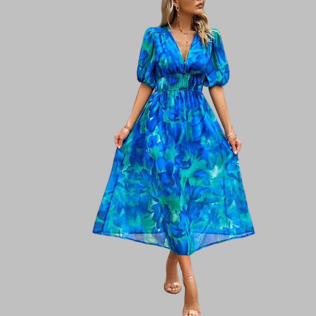 Women's V-Neck Midi Dress Comfortable Summer - VibreMode