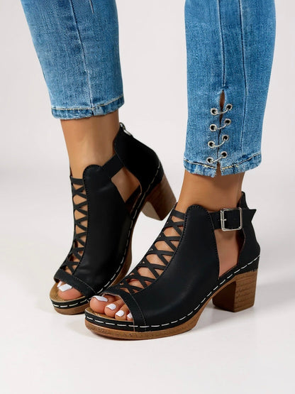Women's Faux Suede Sandals Lattice Buckle Strap - VibreMode