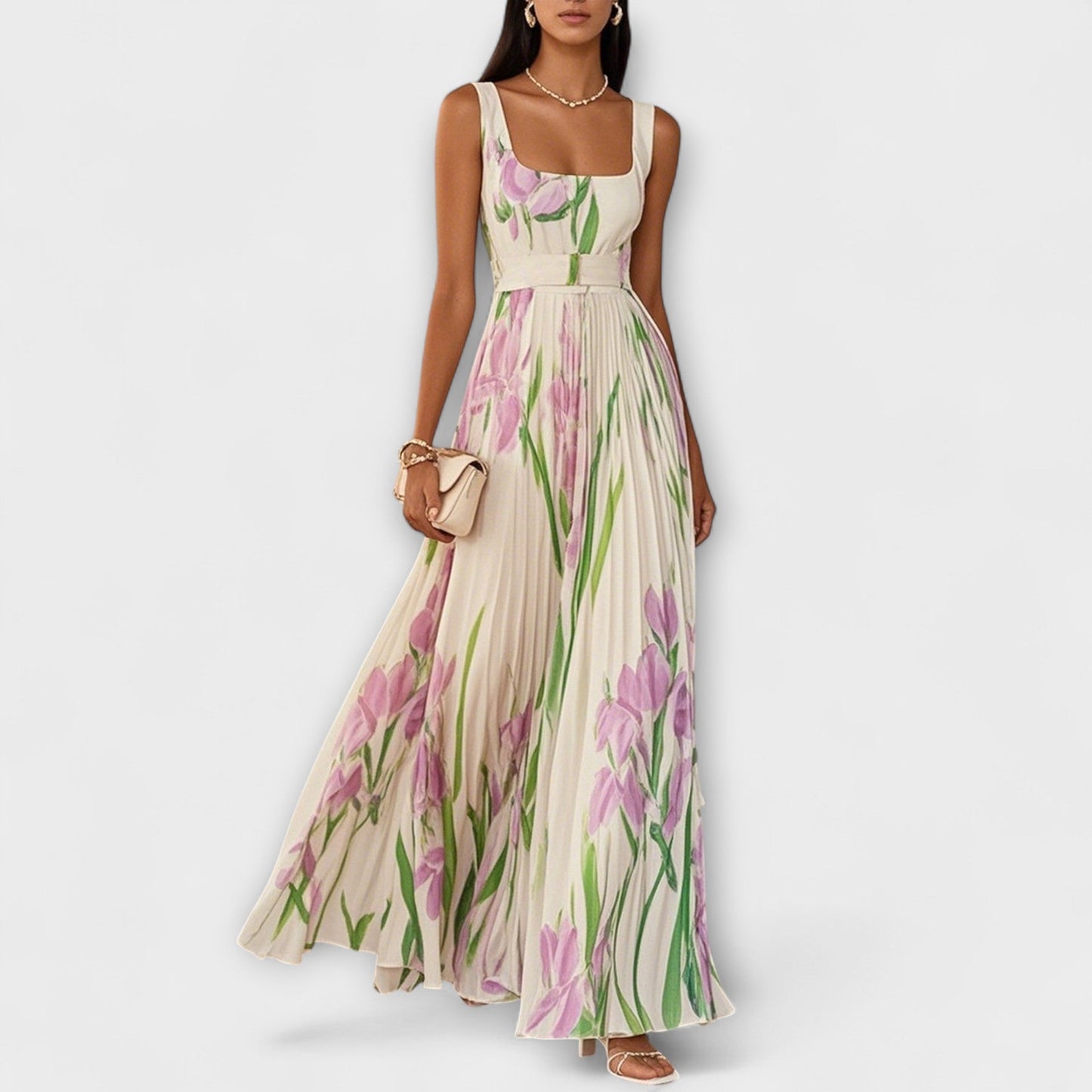 Women's Maxi Dress Floral Polyester Square Neck - VibreMode