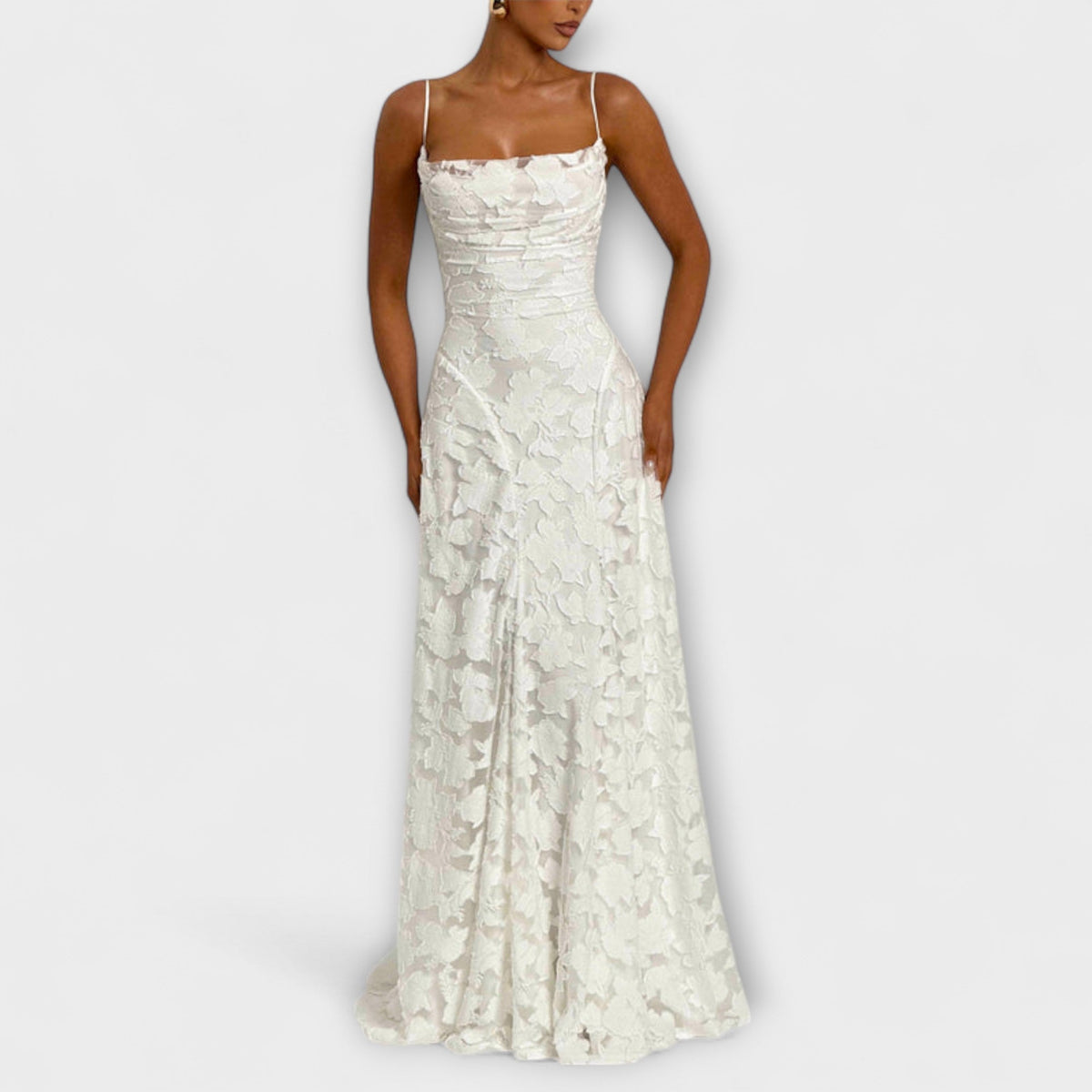 Women's Lace Maxi Dress Spaghetti Straps Lace-Up Back - VibreMode