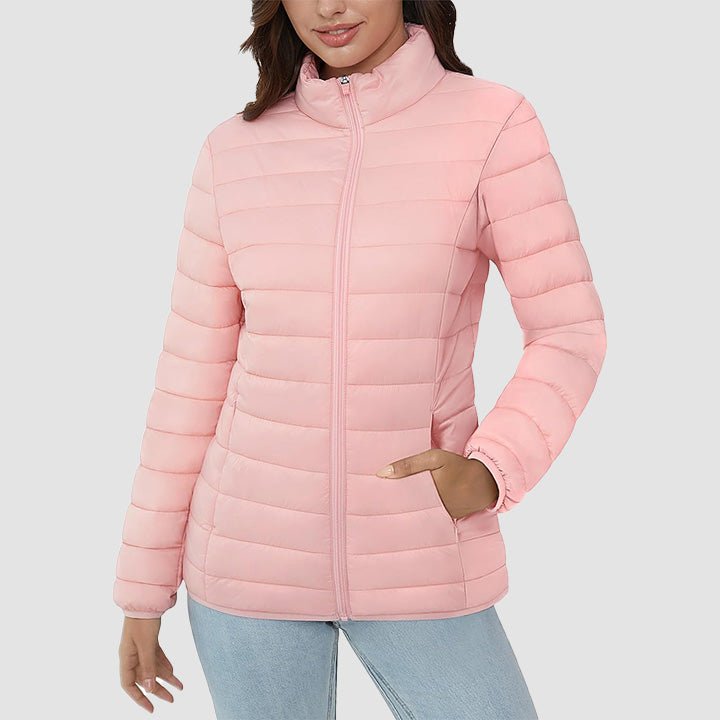 Women's Quilted Puffer Jacket Lightweight Full Zip Black