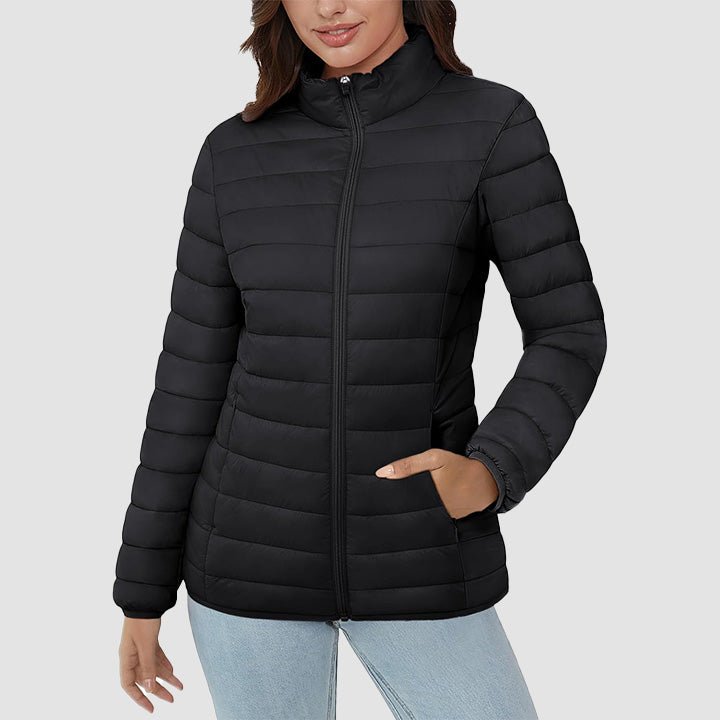Women's Quilted Puffer Jacket Lightweight Full Zip Black