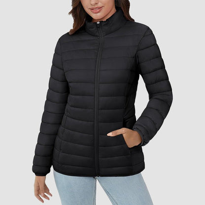 Women's Quilted Puffer Jacket Lightweight Full Zip Black