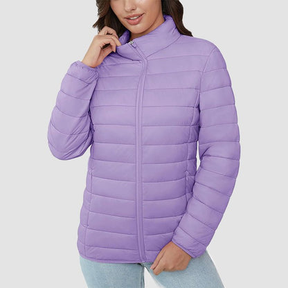 Women's Quilted Puffer Jacket Lightweight Full Zip Black