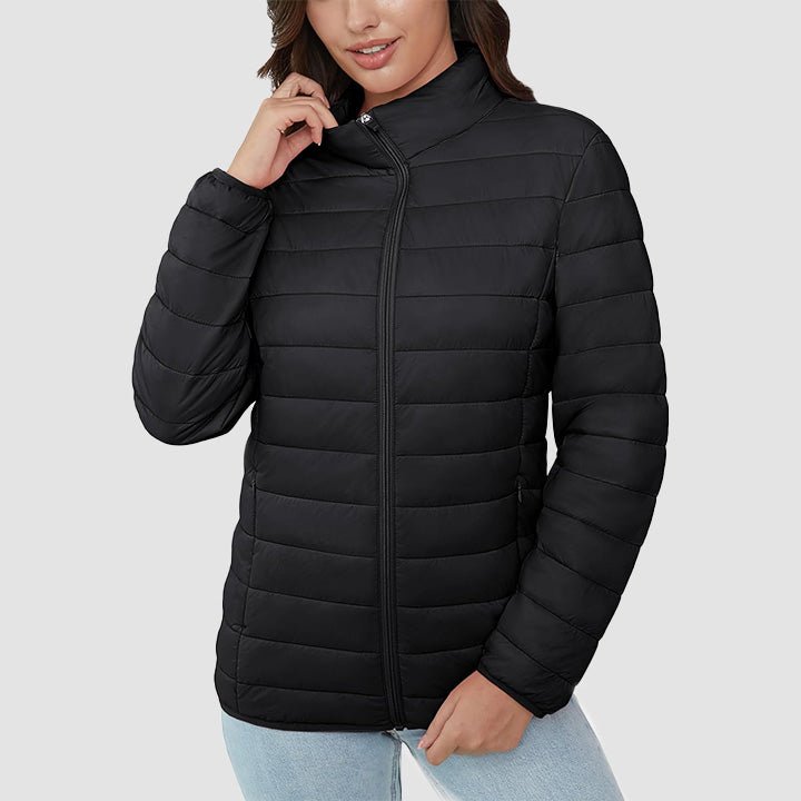 Women's Quilted Puffer Jacket Lightweight Full Zip Black