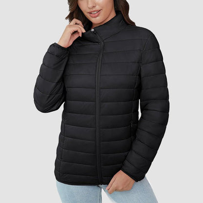 Women's Quilted Puffer Jacket Lightweight Full Zip Black