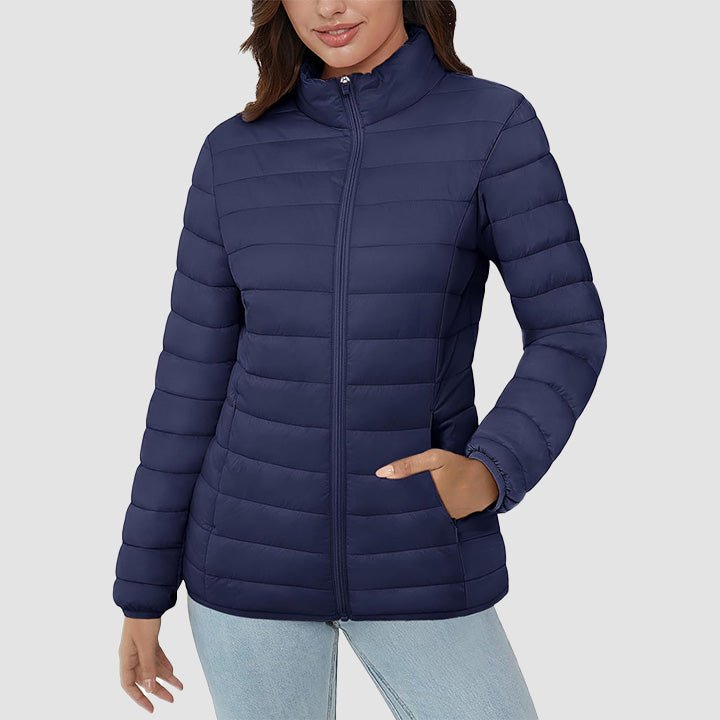 Women's Quilted Puffer Jacket Lightweight Full Zip Black