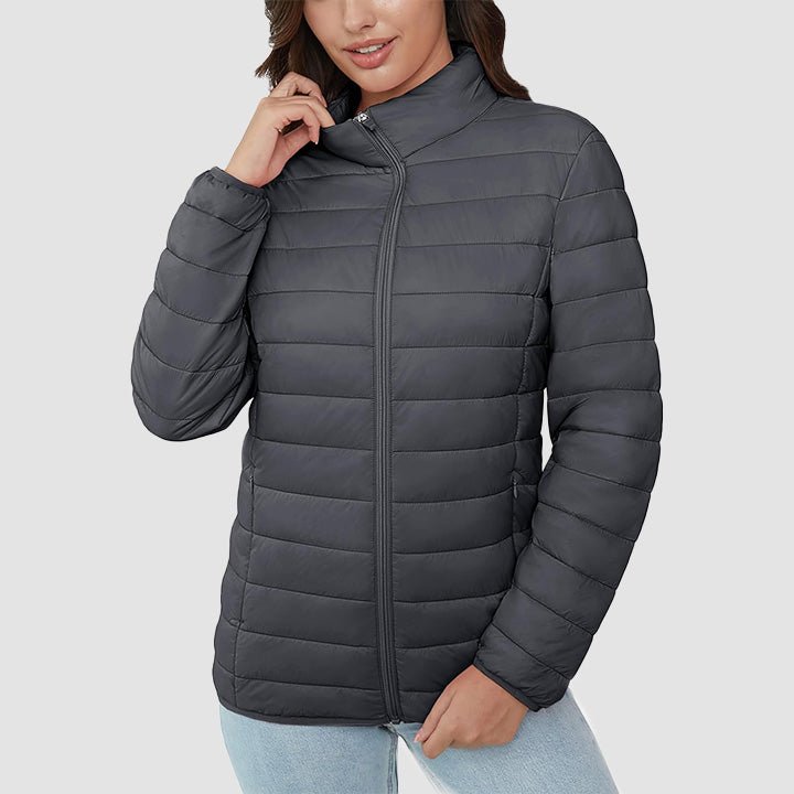 Women's Quilted Puffer Jacket Lightweight Full Zip Black