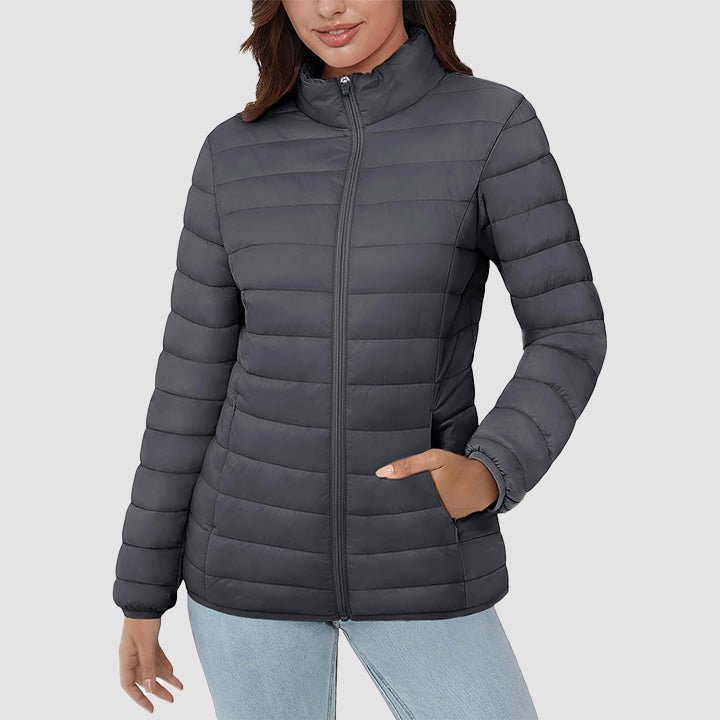 Women's Quilted Puffer Jacket Lightweight Full Zip Black