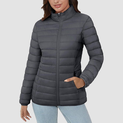 Women's Quilted Puffer Jacket Lightweight Full Zip Black