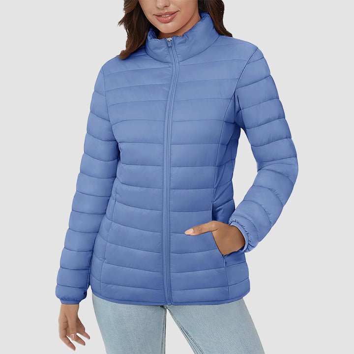 Women's Quilted Puffer Jacket Lightweight Full Zip Black