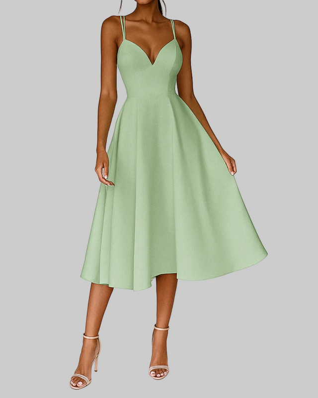 Women's Midi Dress Sweetheart Neckline Strappy Back - VibreMode