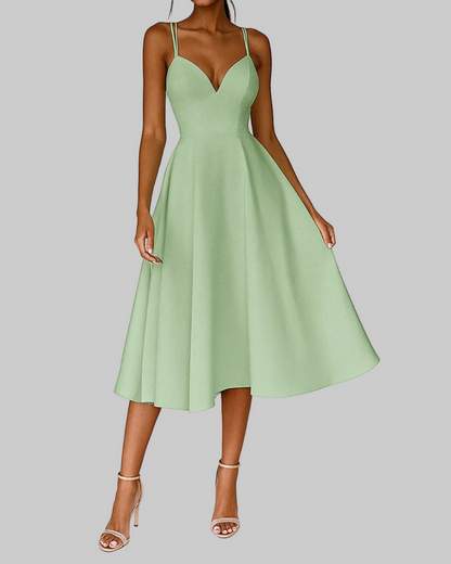 Women's Midi Dress Sweetheart Neckline Strappy Back - VibreMode