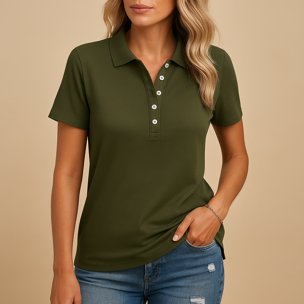 Women’s polo shirt with a tailored fit and classic design, ideal for everyday wear, work, and smart-casual outfits.