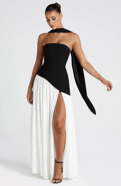 womens-strapless-woven-maxi-dress-with-side-slit-and-scarf-11