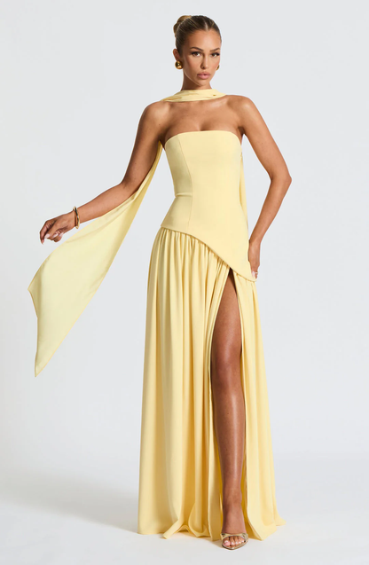 womens-strapless-woven-maxi-dress-with-side-slit-and-scarf-2
