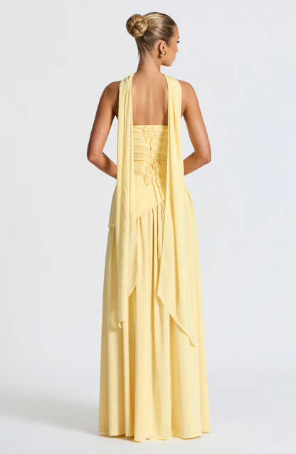 womens-strapless-woven-maxi-dress-with-side-slit-and-scarf-3