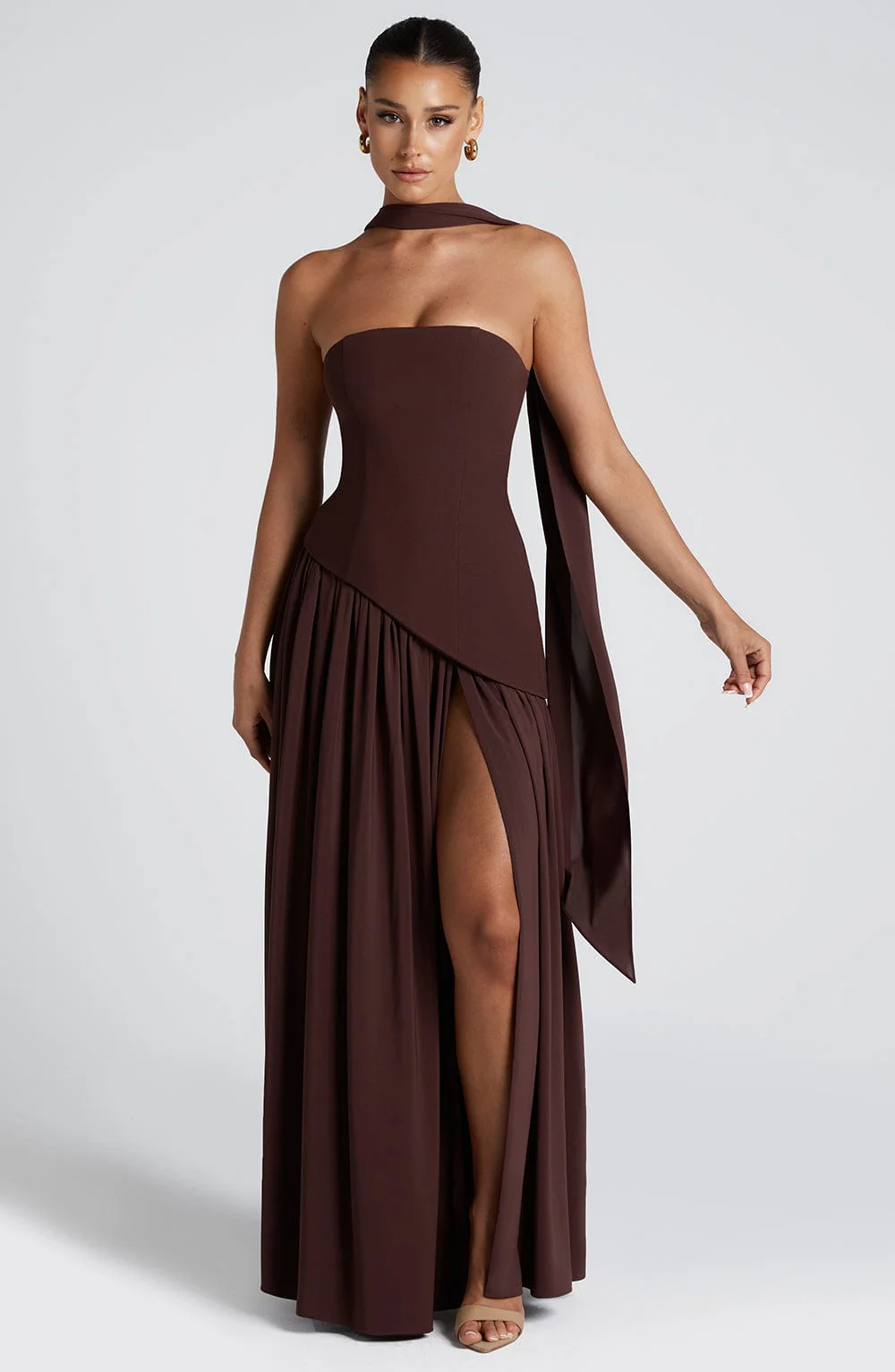 womens-strapless-woven-maxi-dress-with-side-slit-and-scarf-6