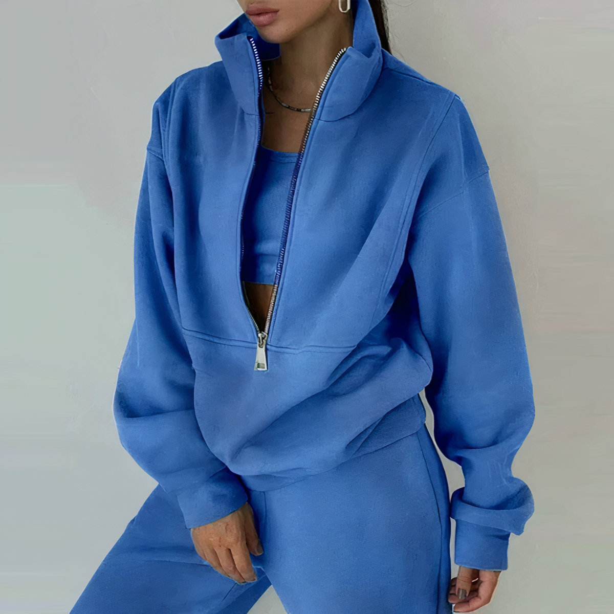 Women's Tracksuit Set Half-Zip Pullover Jogger Pants