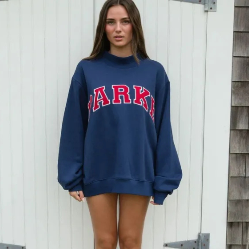 Women's Fleece Sweatshirt Mock Neck Embroidered Logo - VibreMode