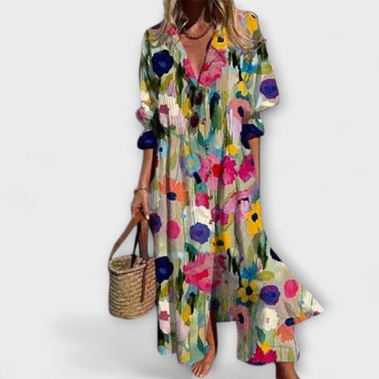 womens-woven-maxi-dress-with-button-front-and-v-neck-2