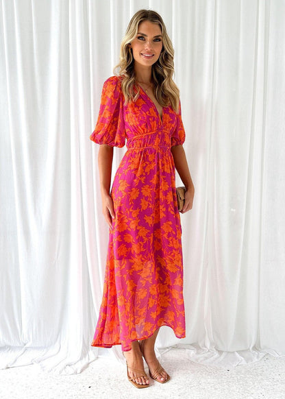womens-woven-midi-dress-with-floral-print-and-puff-sleeves-2