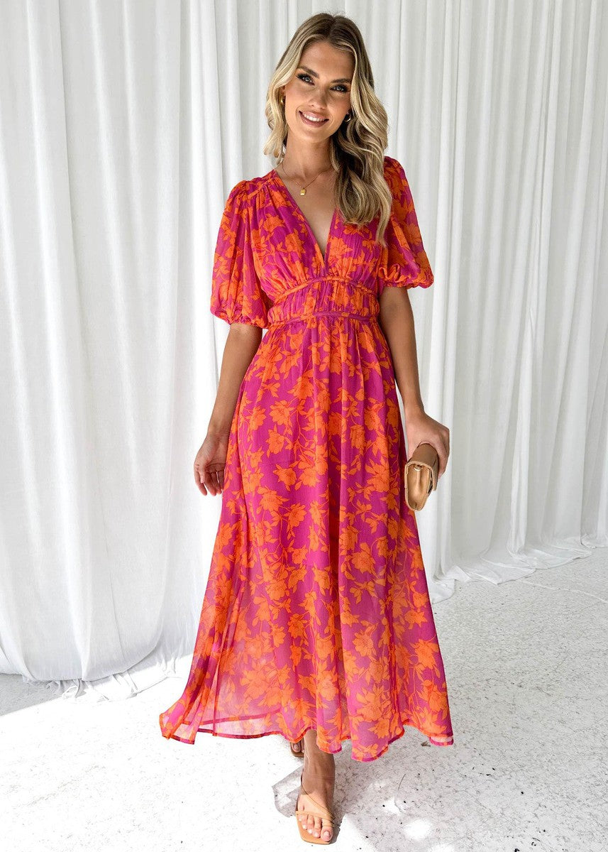 womens-woven-midi-dress-with-floral-print-and-puff-sleeves-4