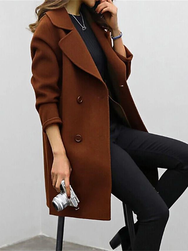 Women's Wool Double-Breasted Coat Classic Warm