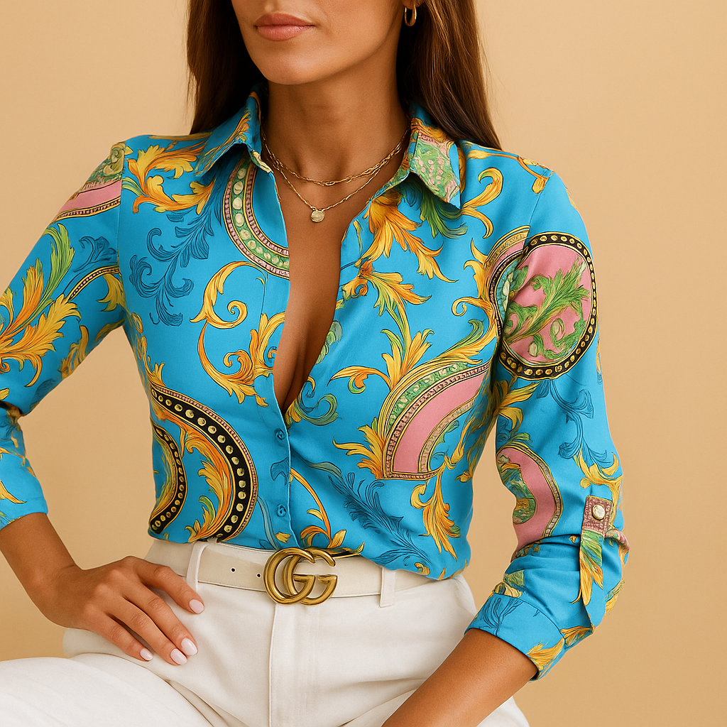 Chic V-Neck Ladies Printed Blouse - VibreMode