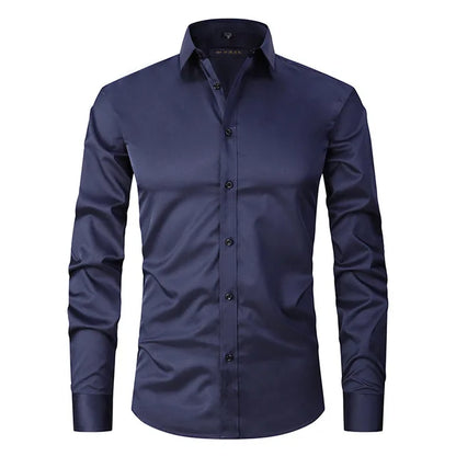 Men's Long Sleeve Button Front Shirt Cotton Contrast Buttons