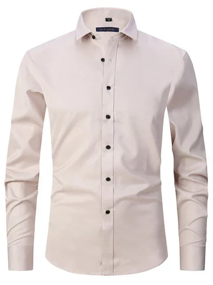 Men's Long Sleeve Button Front Shirt Cotton Contrast Buttons