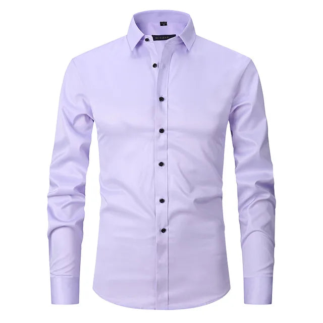Men's Long Sleeve Button Front Shirt Cotton Contrast Buttons