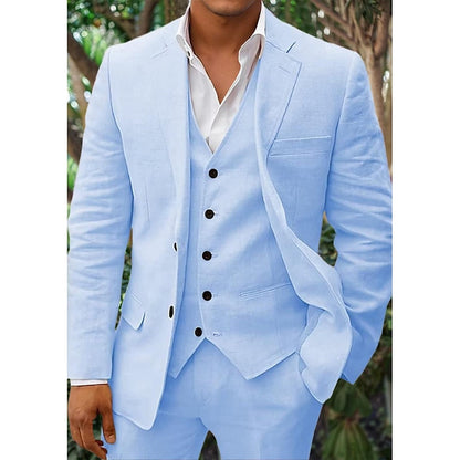 Men's Linen Blazer Set Trousers Waistcoat - VibreMode