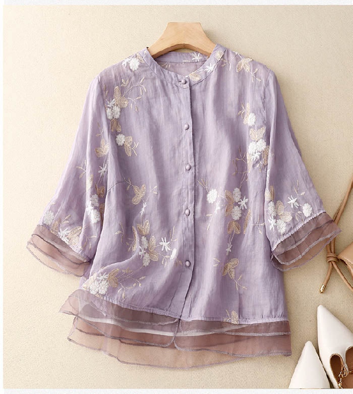 Elegant Women's Blouse with Flower Details