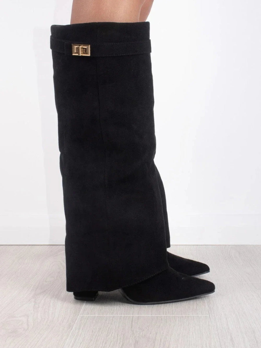 Women's Suede Knee High Heel Boots - VibreMode