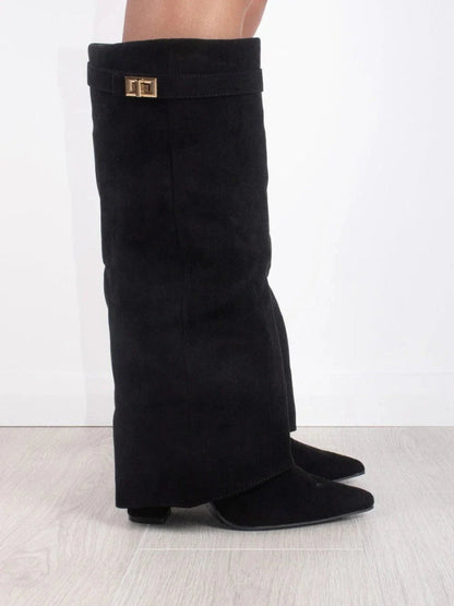Women's Suede Knee High Heel Boots - VibreMode