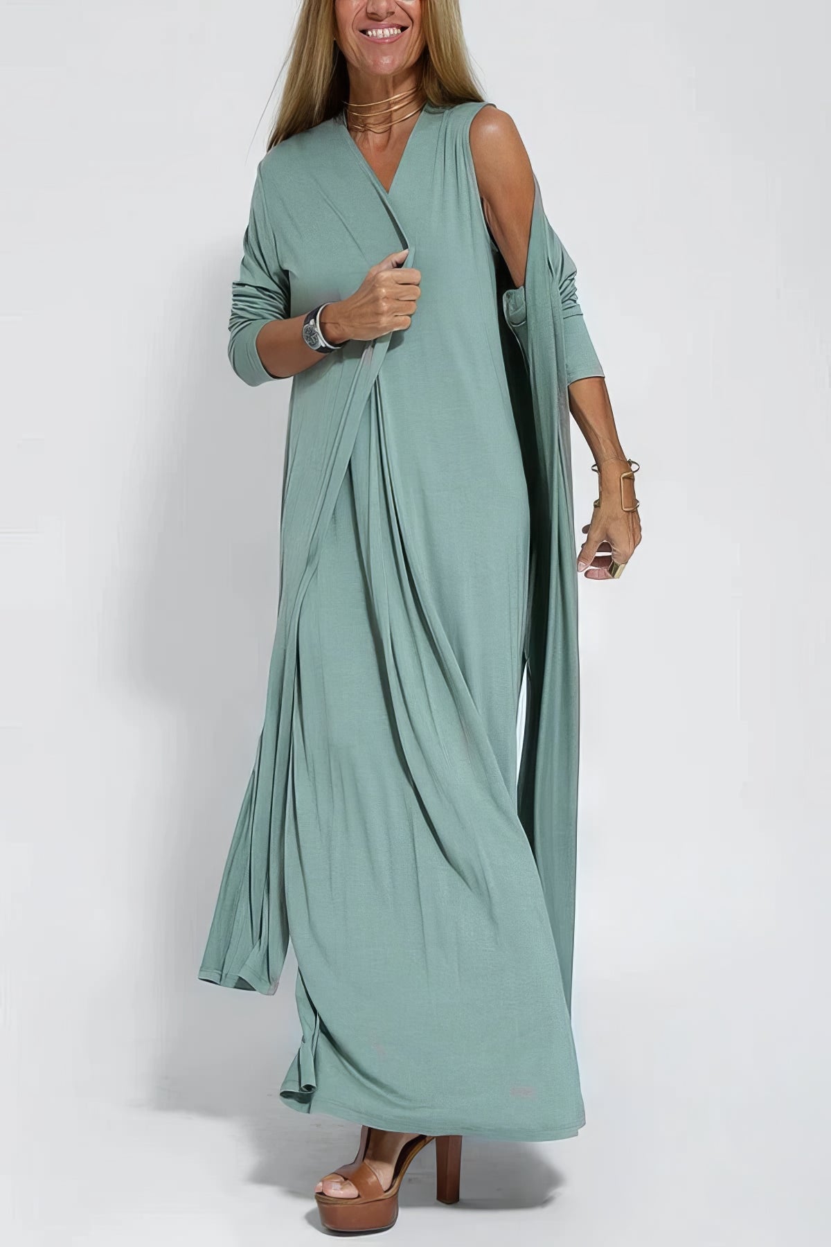Stylish Maxi Dress with Matching Cardigan