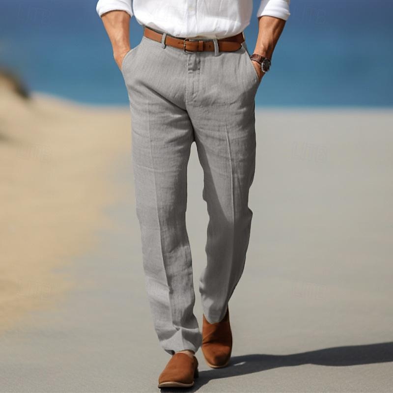 Men's Straight Leg Pants Cotton Belt Loops Side Pockets