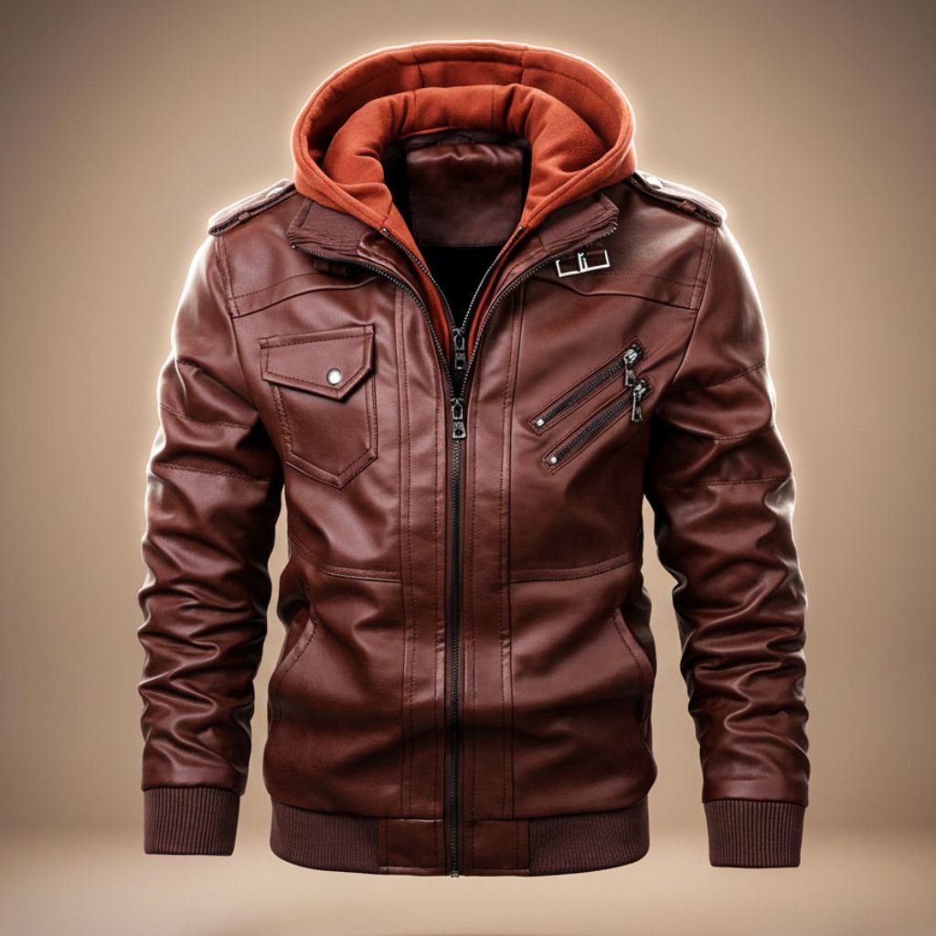Classic Faux Leather Hoodie Jacket - VibreMode