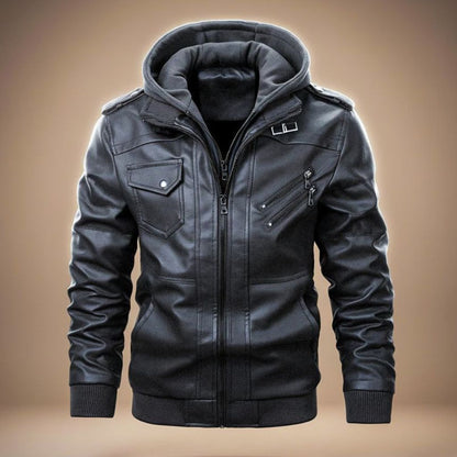 Classic Faux Leather Hoodie Jacket