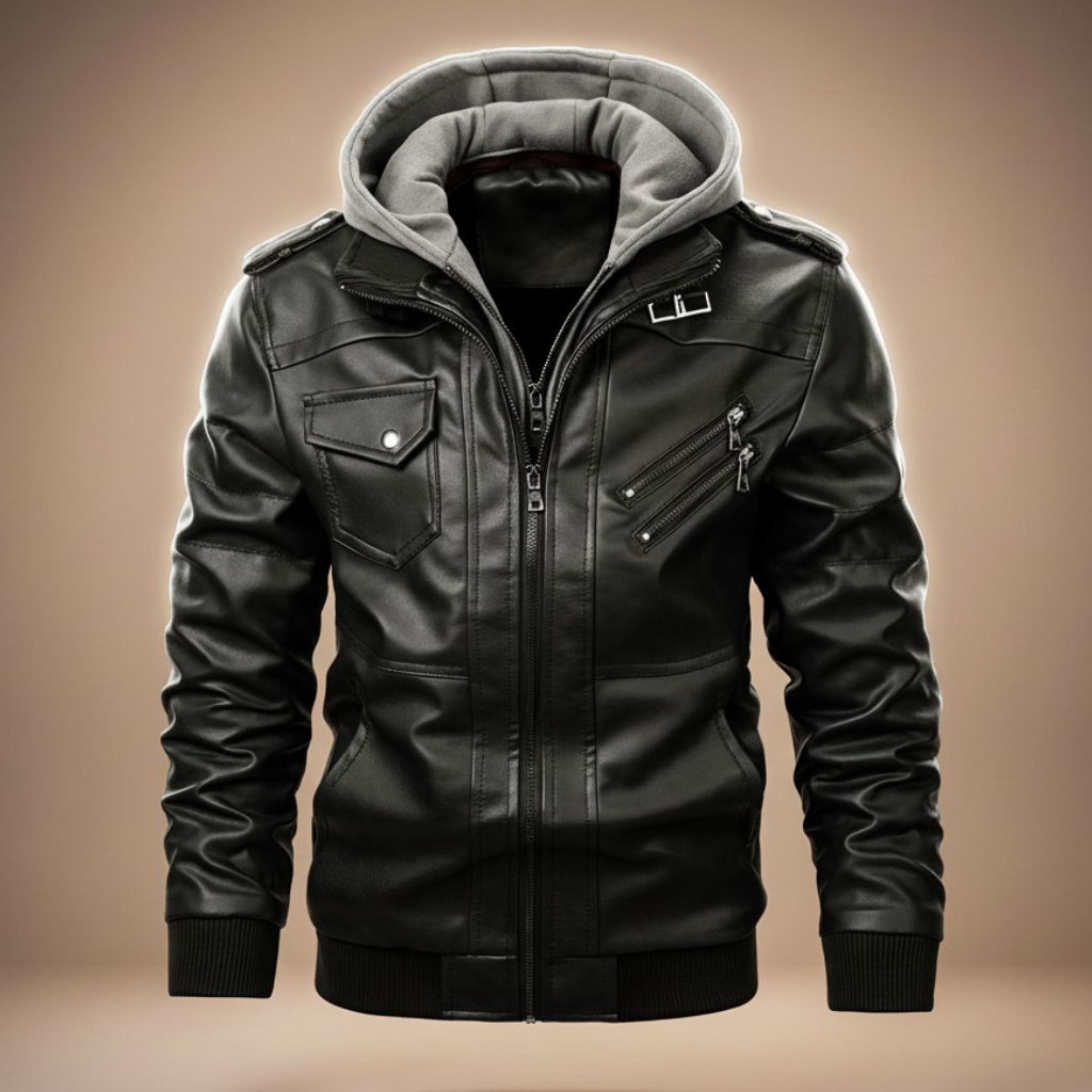 Classic Faux Leather Hoodie Jacket