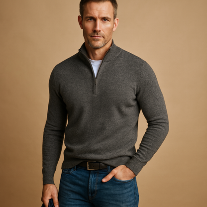 Men’s zip cardigan with soft warm fabric and timeless design, ideal for autumn and winter daily wear or casual outfits.