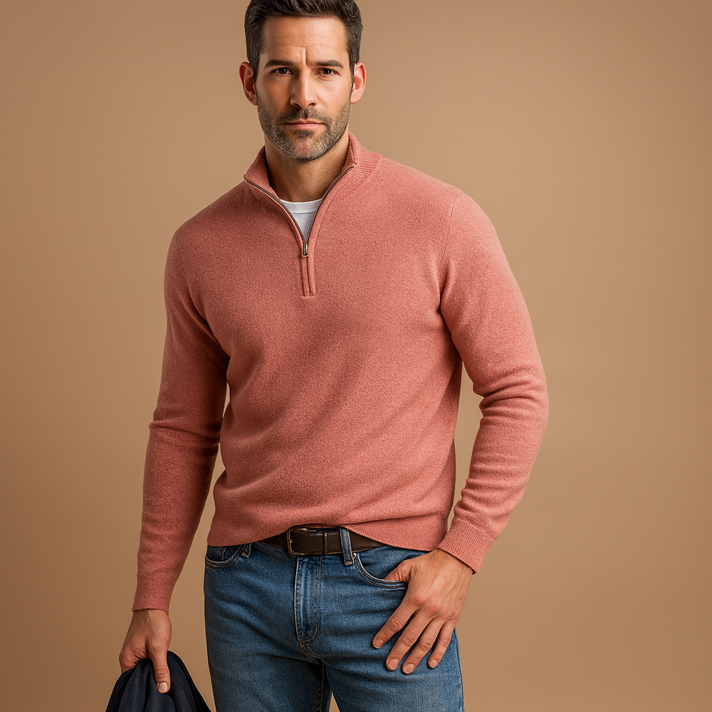 Men’s zip cardigan with soft warm fabric and timeless design, ideal for autumn and winter daily wear or casual outfits.