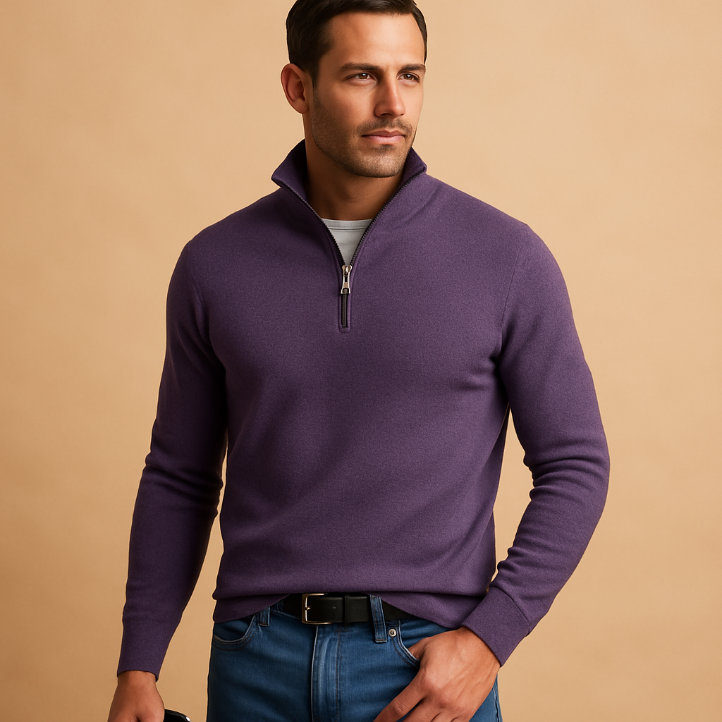 Men’s zip cardigan with soft warm fabric and timeless design, ideal for autumn and winter daily wear or casual outfits.