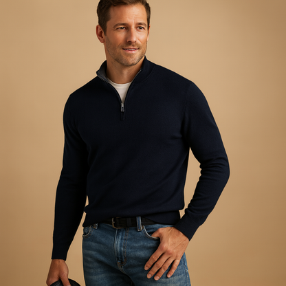 Men’s zip cardigan with soft warm fabric and timeless design, ideal for autumn and winter daily wear or casual outfits.