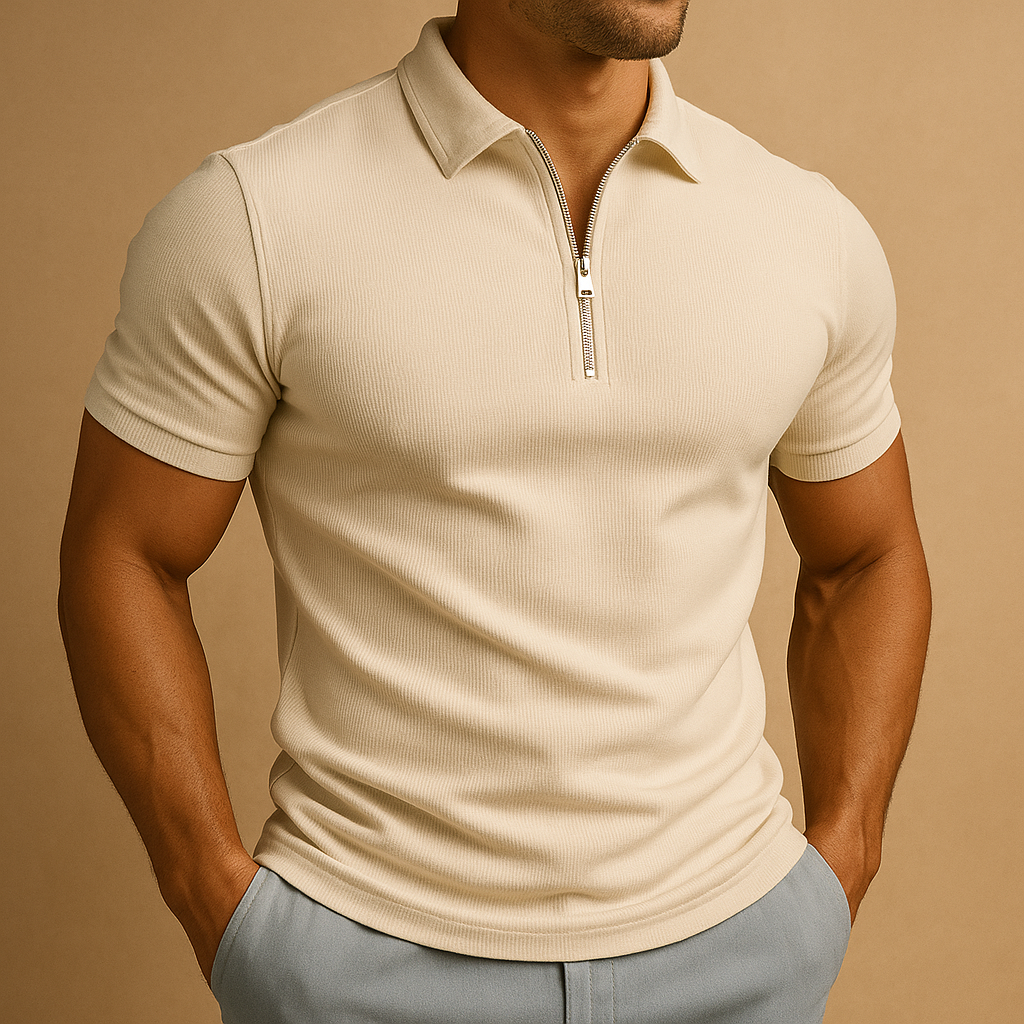 Zip neck slim fit polo shirt for men with a modern design and breathable fabric, ideal for work, casual outfits, and everyday wear.