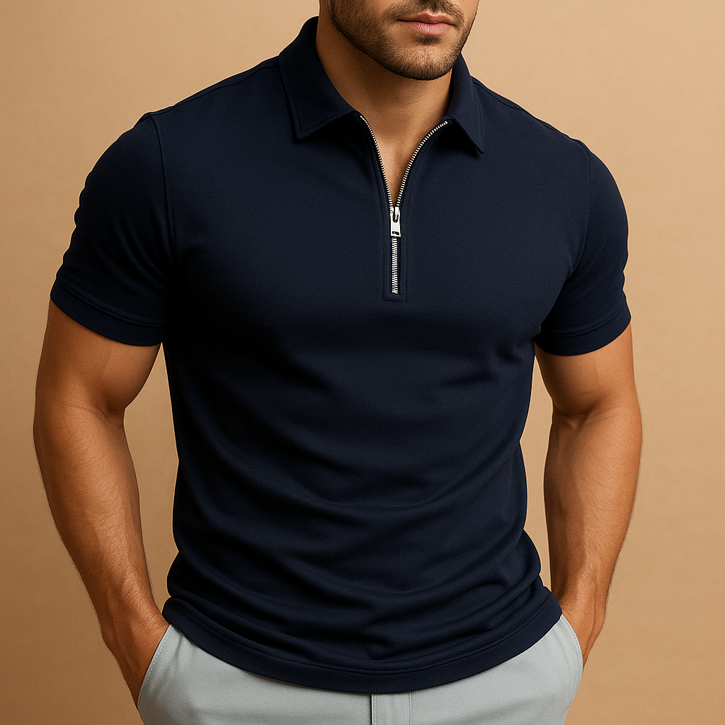 Zip neck slim fit polo shirt for men with a modern design and breathable fabric, ideal for work, casual outfits, and everyday wear.