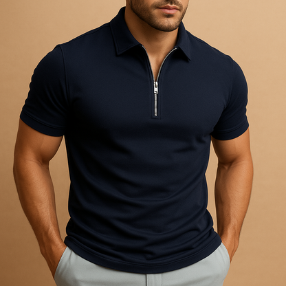 Zip neck slim fit polo shirt for men with a modern design and breathable fabric, ideal for work, casual outfits, and everyday wear.