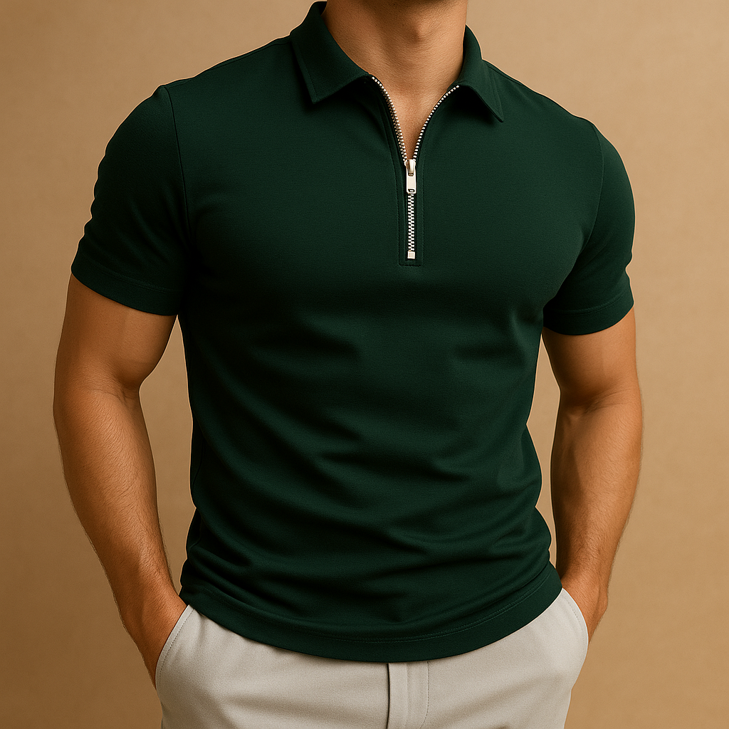 Zip neck slim fit polo shirt for men with a modern design and breathable fabric, ideal for work, casual outfits, and everyday wear.
